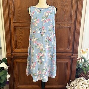 J Jill Love Linen Blue Floral Sleeveless Shift Dress, Approximate Size M/L